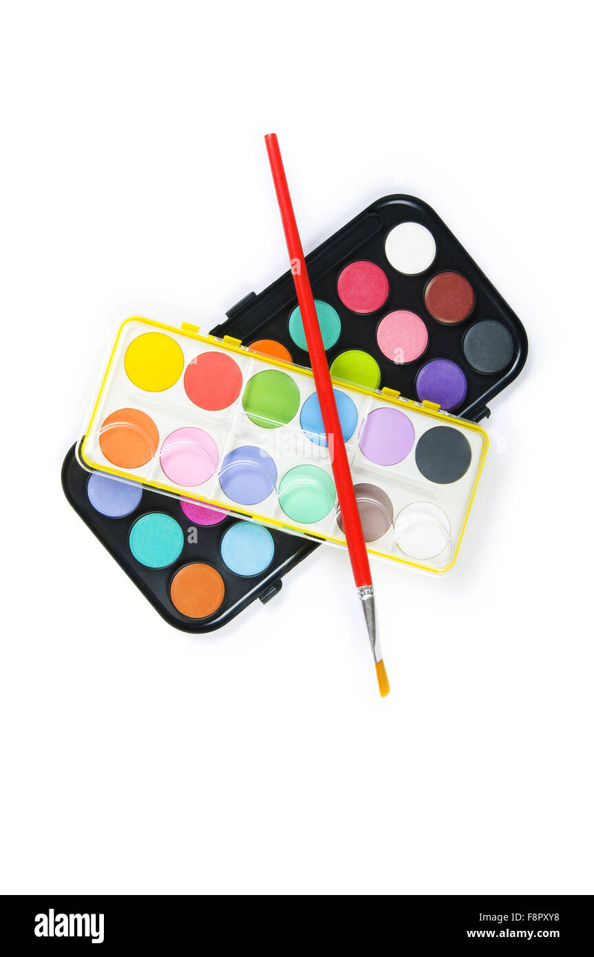 Art concept with painters palette and paint brush Stock Photo Alamy