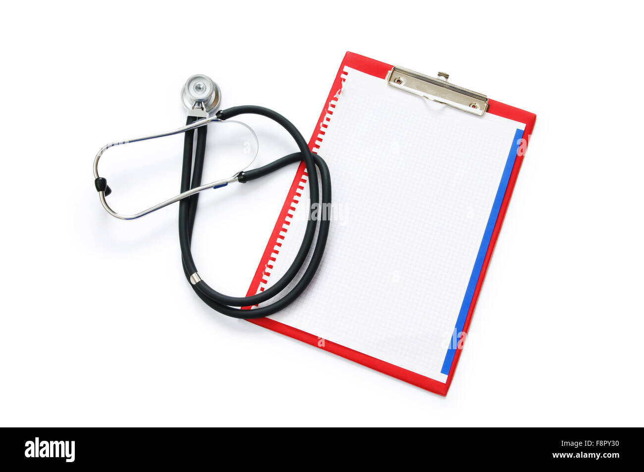 Stethoscope On The Binder Isolated On White Stock Photo - Alamy