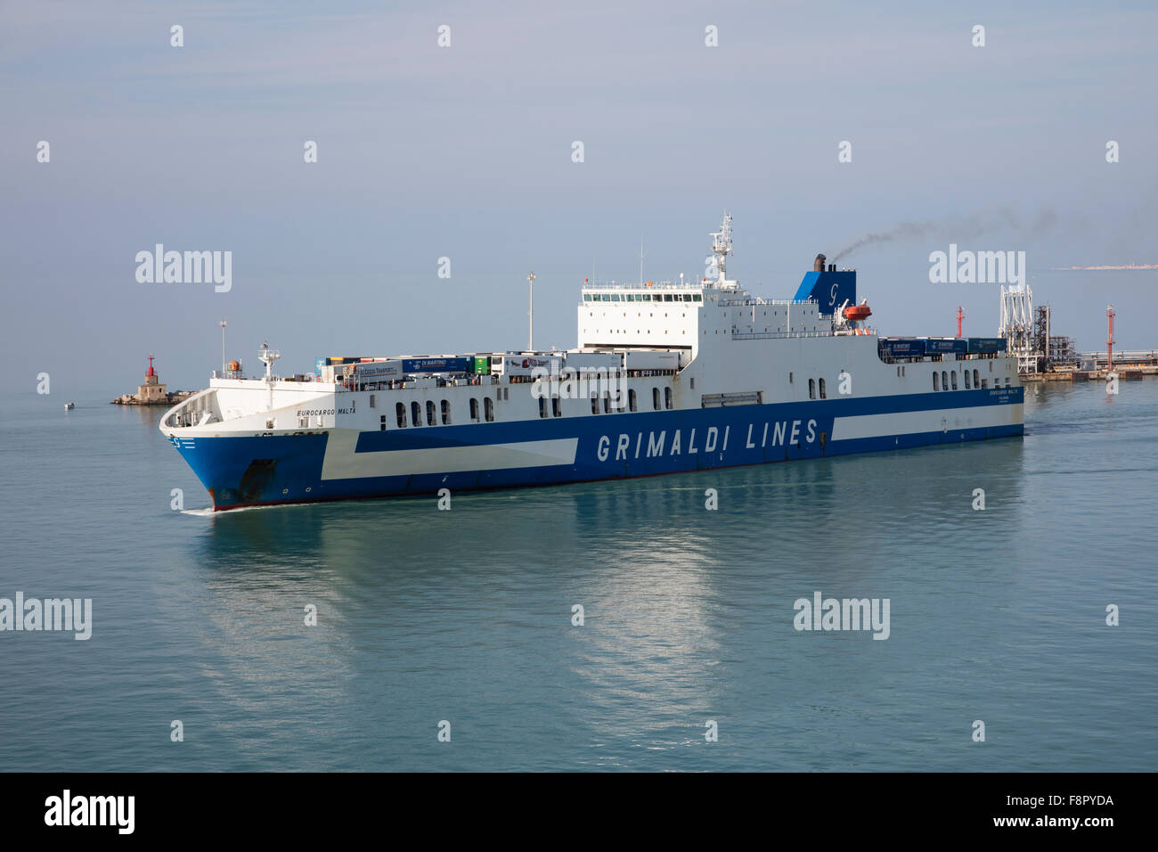 Car passenger ferry ship 'Eurocargo Malta' leaving Livorno harbor Stock ...