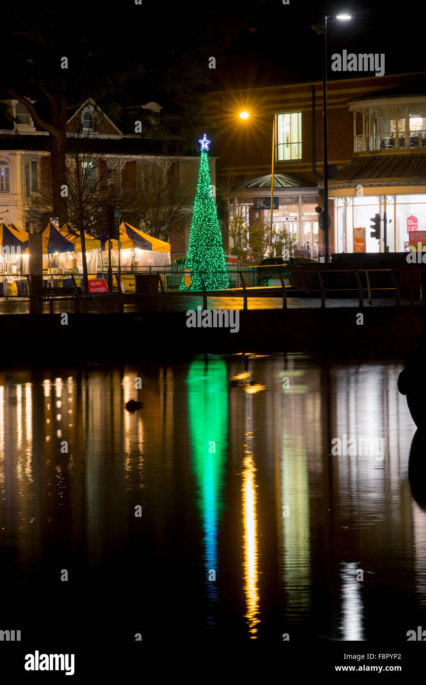 Christmas lights at night at Stratford Upon Avon, Warwickshire, England
