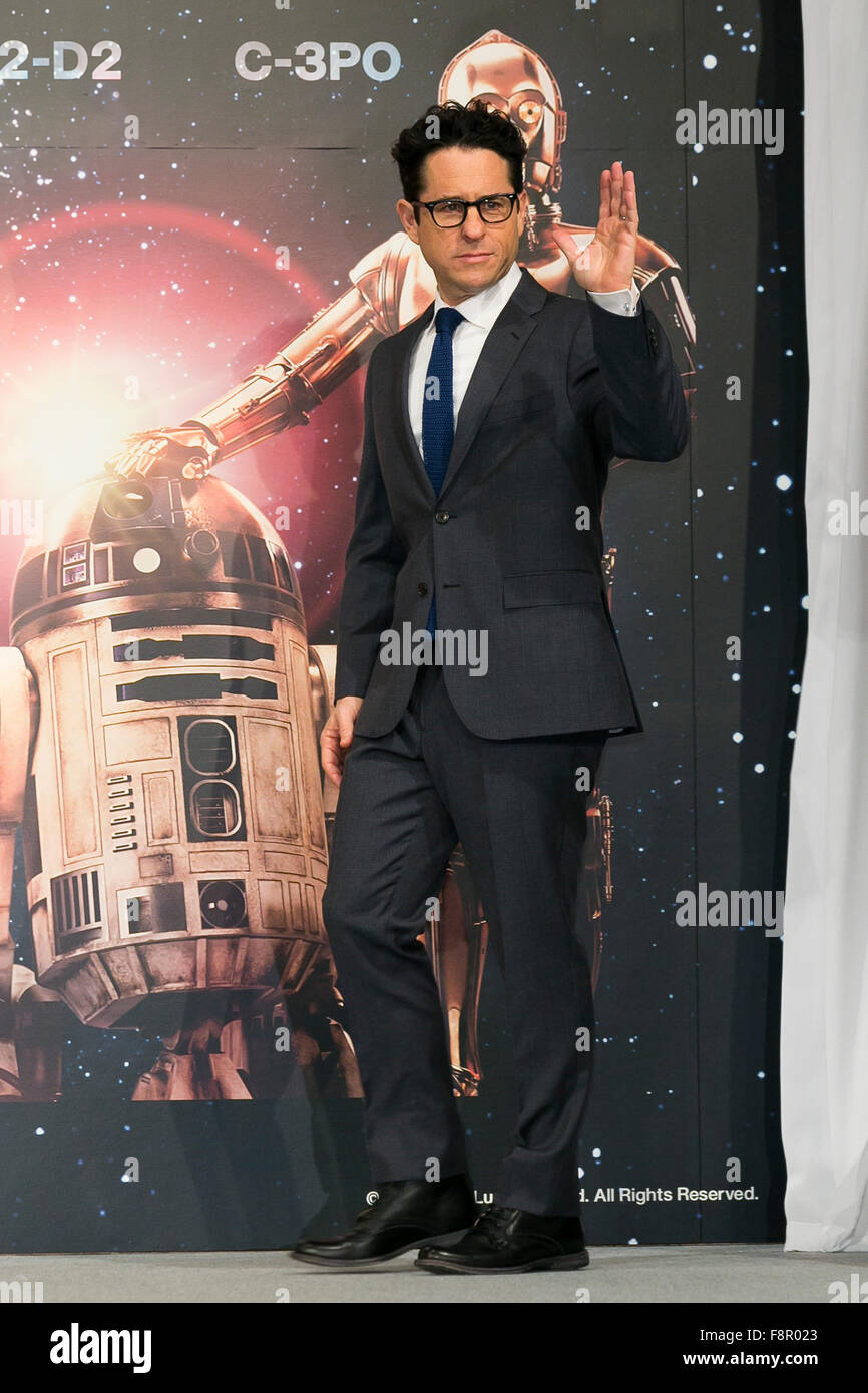 Tokyo, Japan. 11th Dec, 2015. Director J.J. Abrams attends a press conference for the movie ''Star Wars: The Force Awakens'' in downtown Tokyo on December 11, 2015. Abrams said that in the new movie the planet Takodana's name is taken from Takadanobaba district in Tokyo, as a memorial to his first time in Japan. The movie is set for worldwide release on December 18th and opens across Japan simultaneously at 18:30 on that day. Credit:  Rodrigo Reyes Marin/AFLO/Alamy Live News Stock Photo