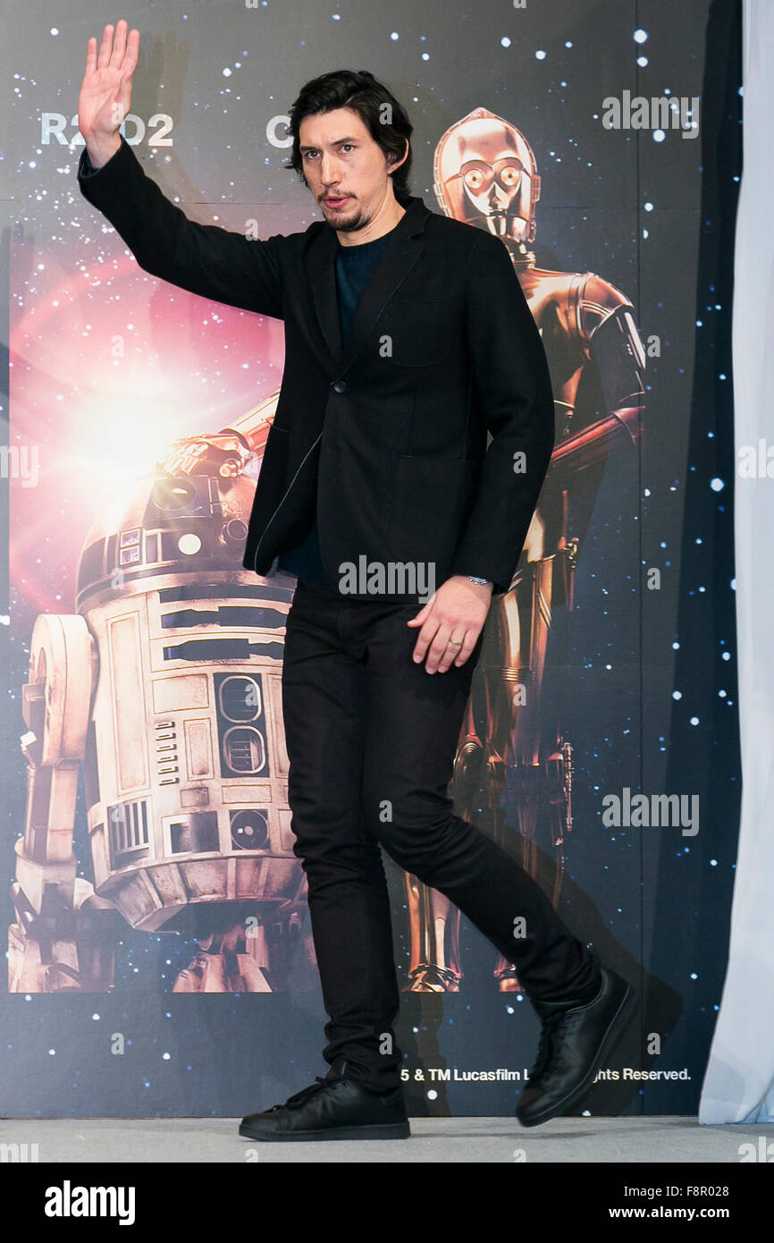 Tokyo, Japan. 11th Dec, 2015. Actor Adam Driver attends a press conference for the movie ''Star Wars: The Force Awakens'' in downtown Tokyo on December 11, 2015. Abrams said that in the new movie the planet Takodana's name is taken from Takadanobaba district in Tokyo, as a memorial to his first time in Japan. The movie is set for worldwide release on December 18th and opens across Japan simultaneously at 18:30 on that day. Credit:  Rodrigo Reyes Marin/AFLO/Alamy Live News Stock Photo