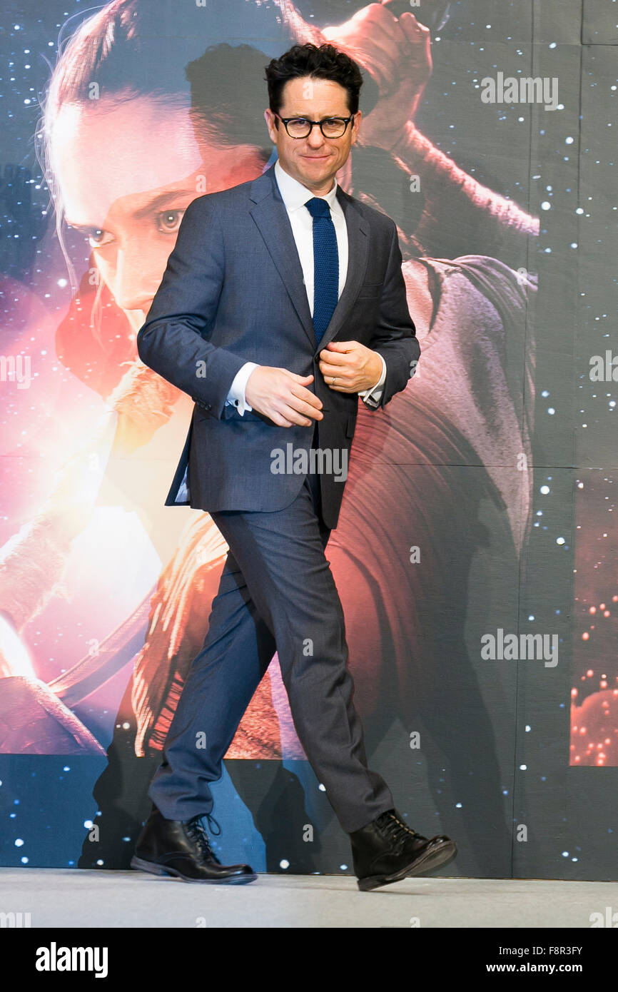 Tokyo, Japan. 11th Dec, 2015. Director J.J. Abrams attends a press conference for the movie ''Star Wars: The Force Awakens'' in downtown Tokyo on December 11, 2015. Abrams said that in the new movie the planet Takodana's name is taken from Takadanobaba district in Tokyo, as a memorial to his first time in Japan. The movie is set for worldwide release on December 18th and opens across Japan simultaneously at 18:30 on that day. Credit:  Rodrigo Reyes Marin/AFLO/Alamy Live News Stock Photo