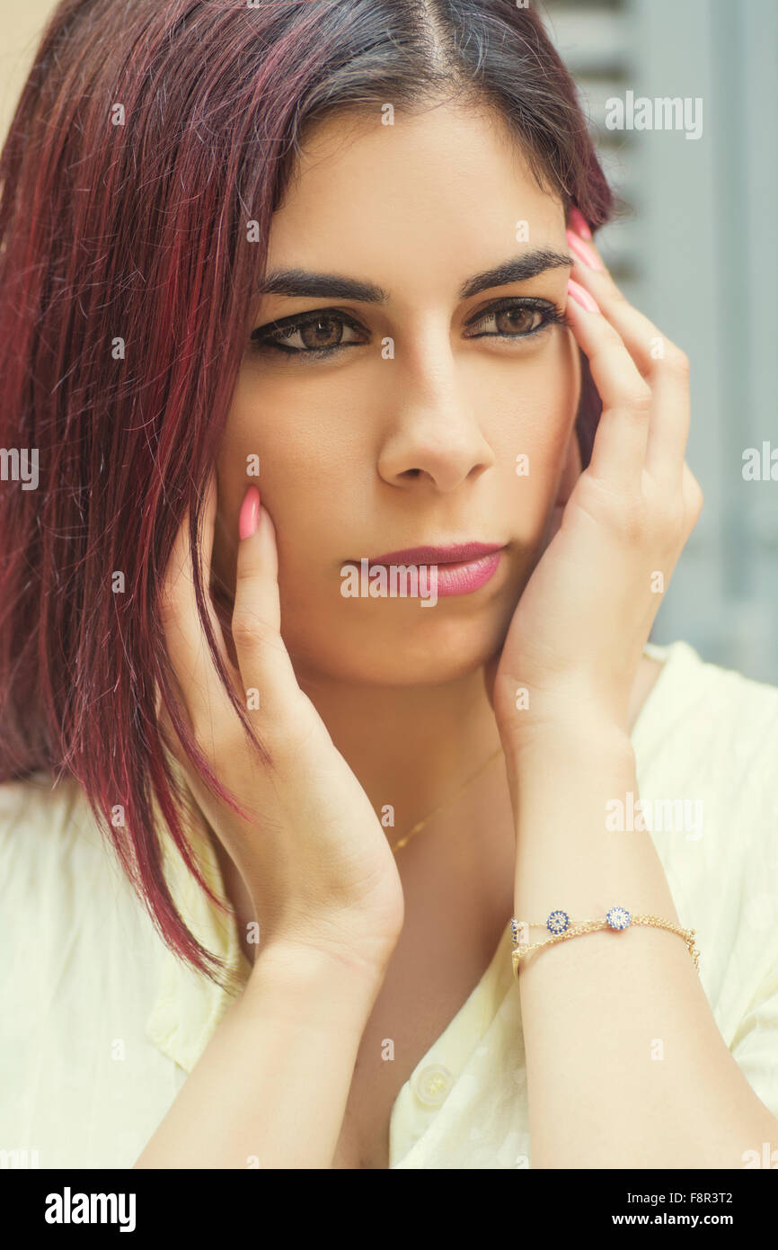 Woman Looking Her Hands Beauty Hi res Stock Photography And Images Alamy