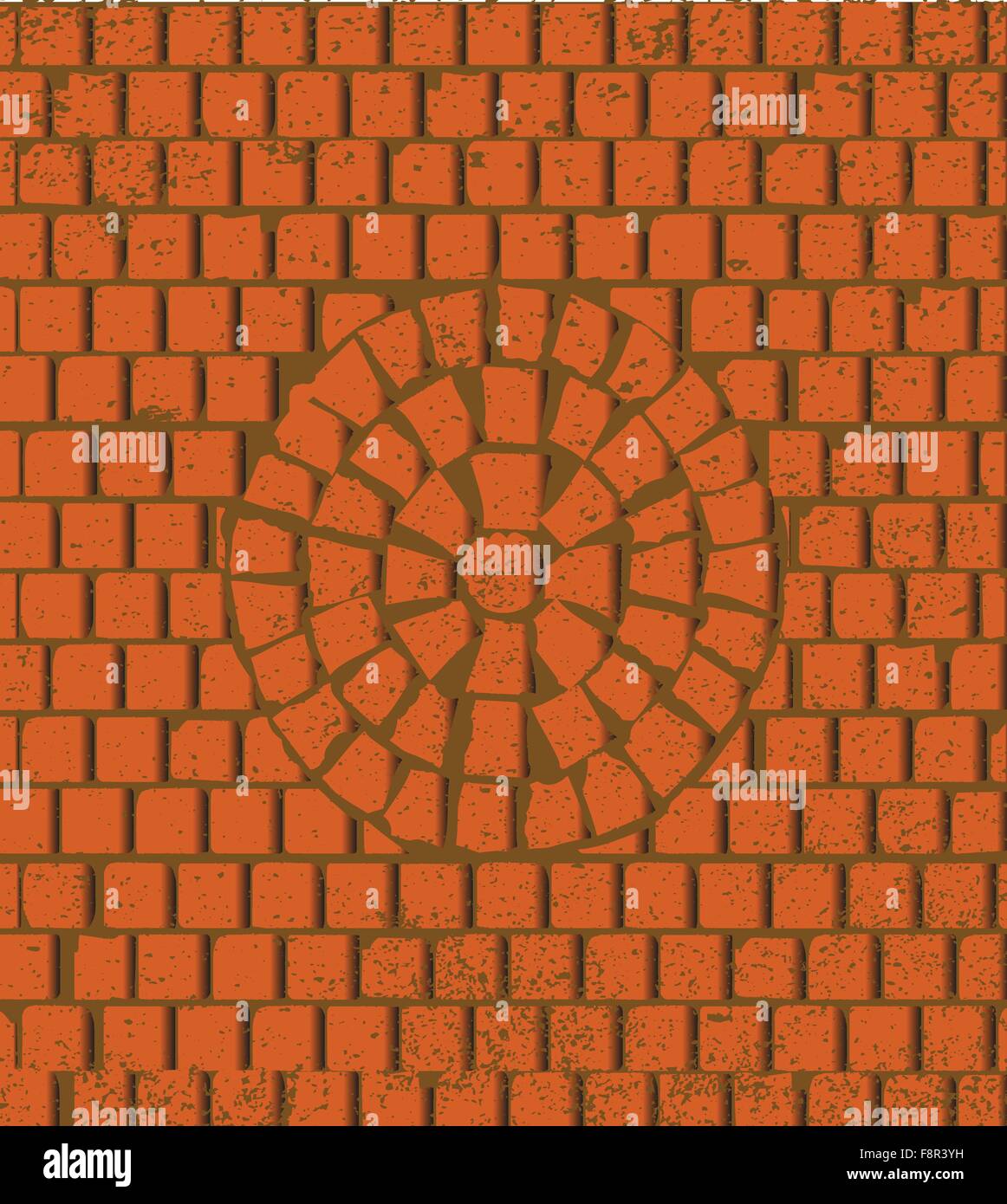 A circular red brick wall pattern Stock Vector