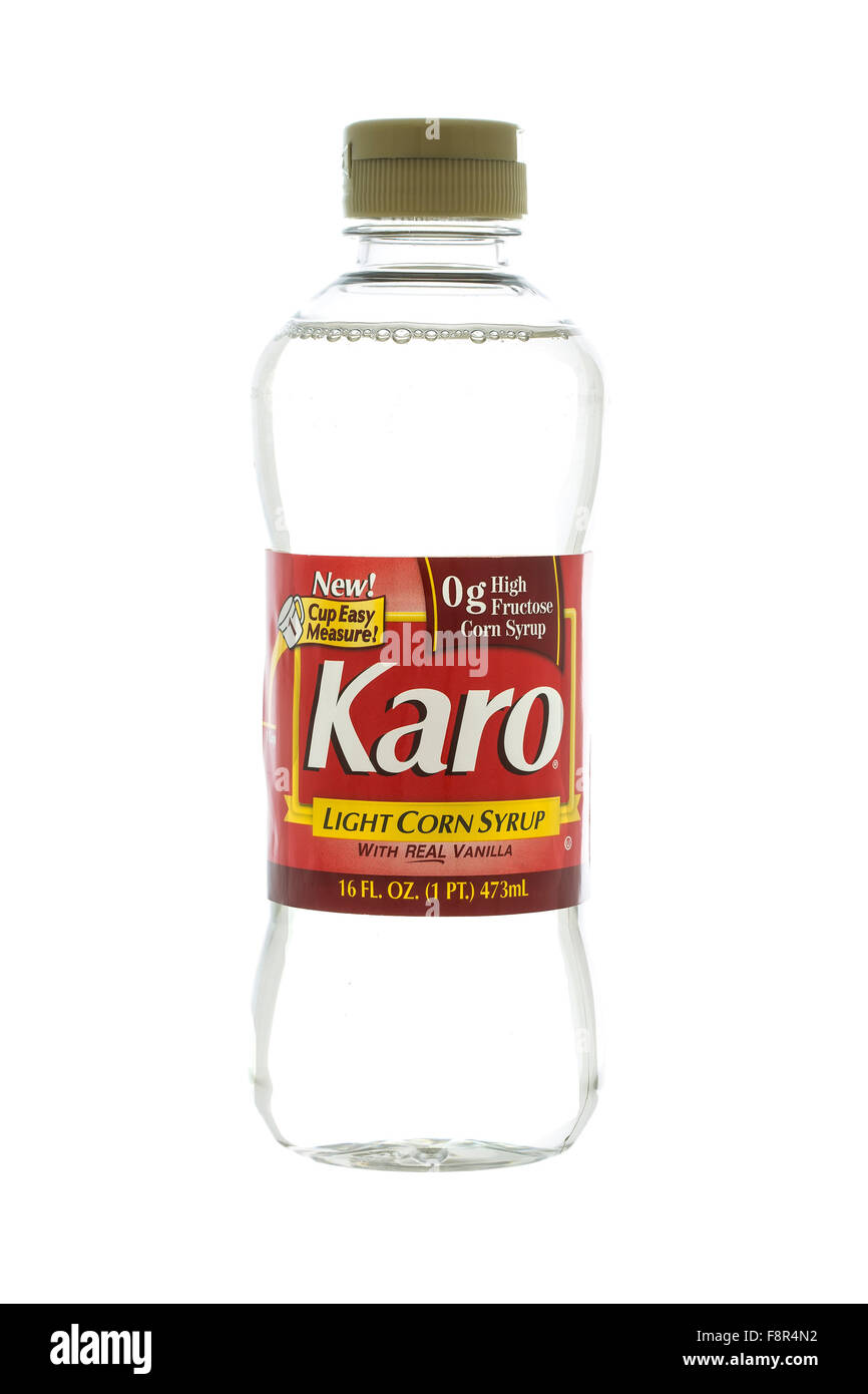 Bottle of Karo Light Corn Syrup on a white background Stock Photo