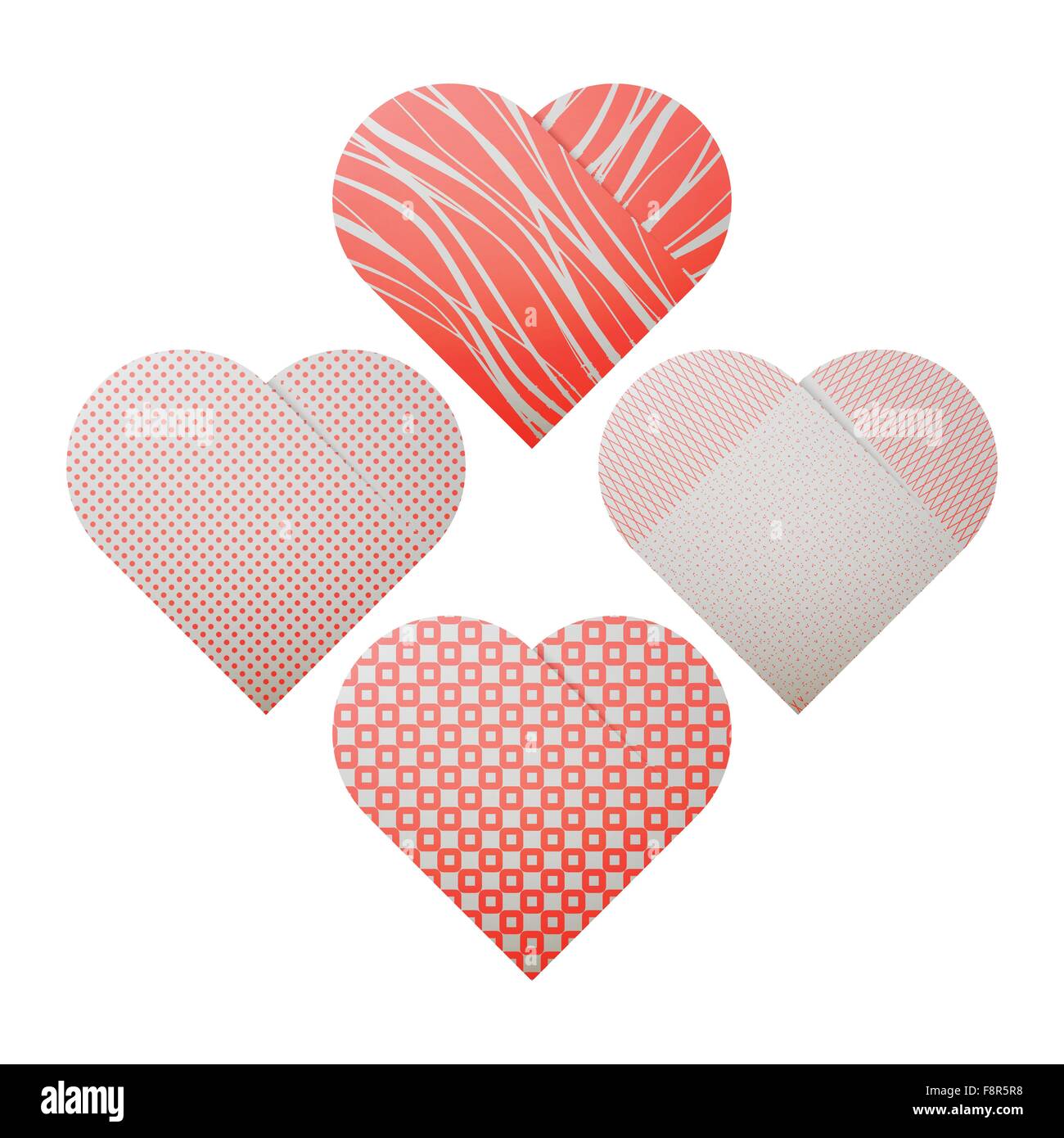 set of origami style paper heart icons isolated on white background. vector hearts symbol stickers. Valentines Day, love concept Stock Vector