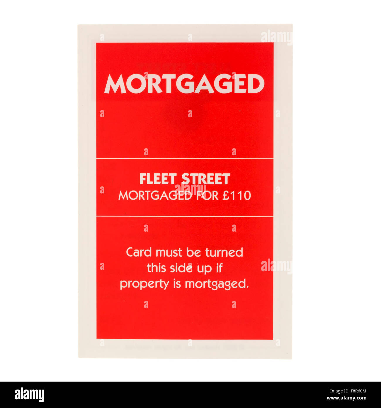 English Edition of Monopoly Mortgaged Card for Fleet Street,  The classic trading game from Parker Stock Photo