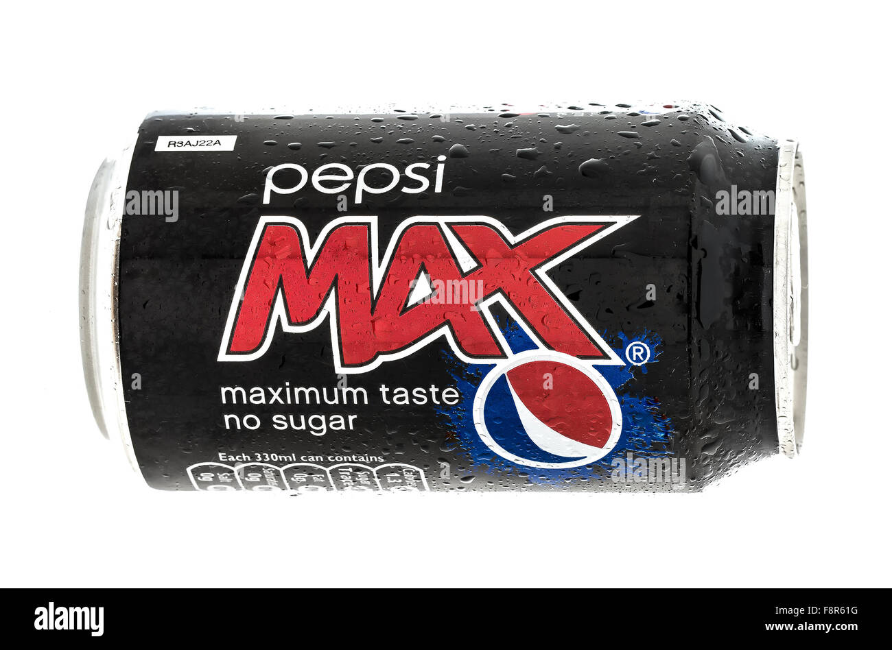 Cold Can Of Pepsi Max on a White Background Stock Photo