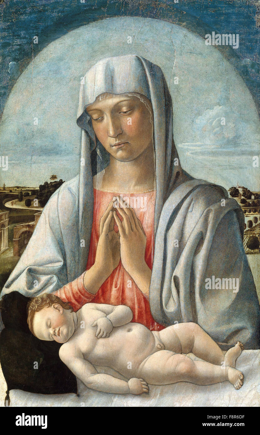 Giovanni Bellini - Giambellino - Madonna Adoring the Sleeping Child Stock Photo