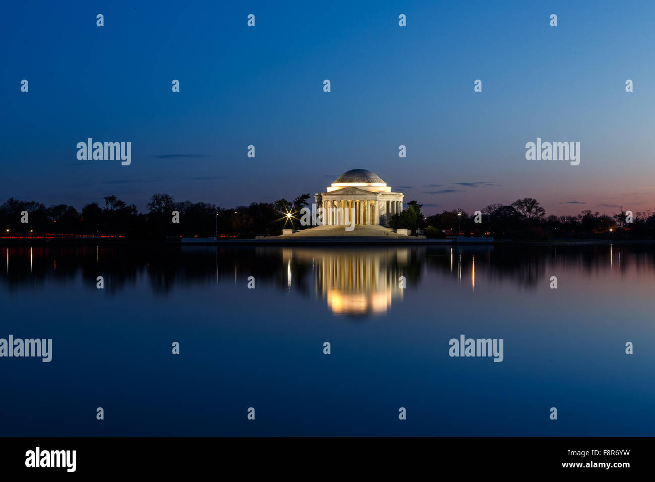 Jefferson Memorial illuminated at night in Washington DC Stock Photo