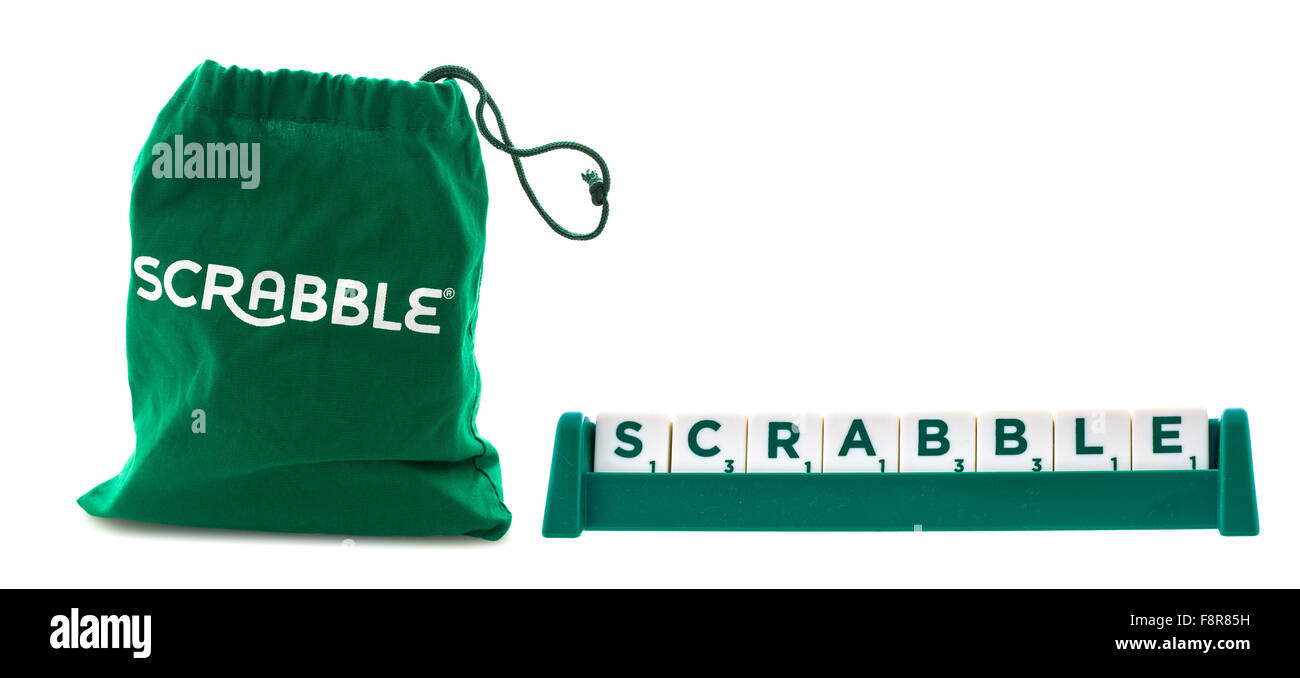 Scrabble Tile Bag from the Word Game withe the word "Scrabble" on a