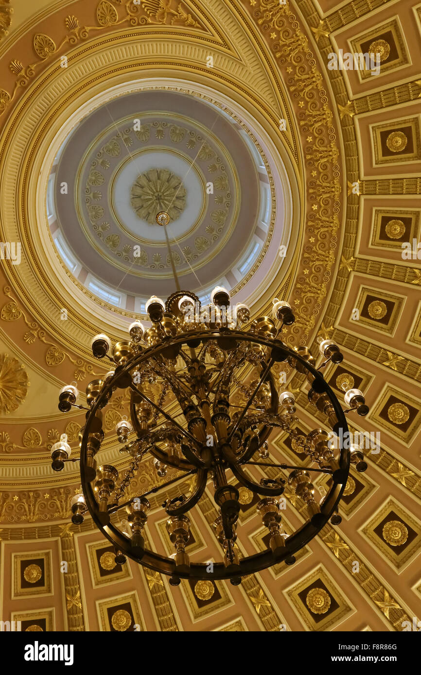 Classical Dome Ceiling with Chandelier at US Capitol in Washington DC Stock Photo