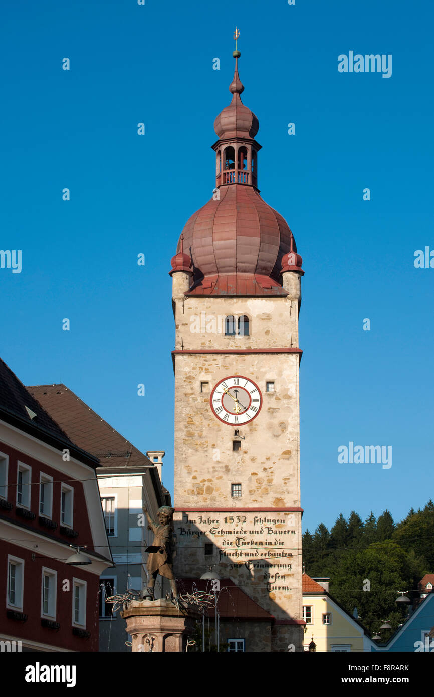 Österreich, Niederösterreich, Waidhofen an der Ybbs, der Stadtturm war der Wachturm für die Sicherheit der Stadt und auch der Wo Stock Photo