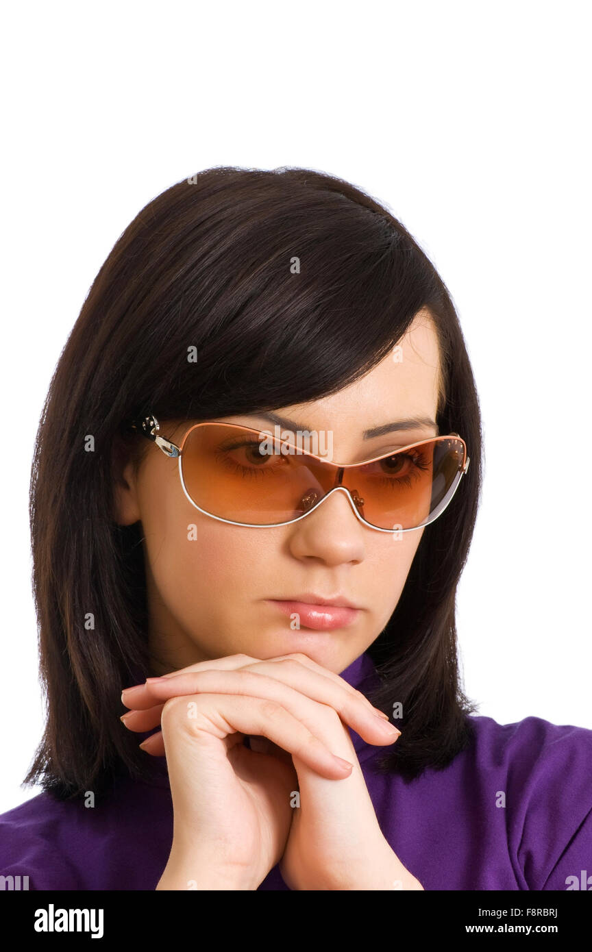 Young girl in sunglasses isolated on the white Stock Photo Alamy