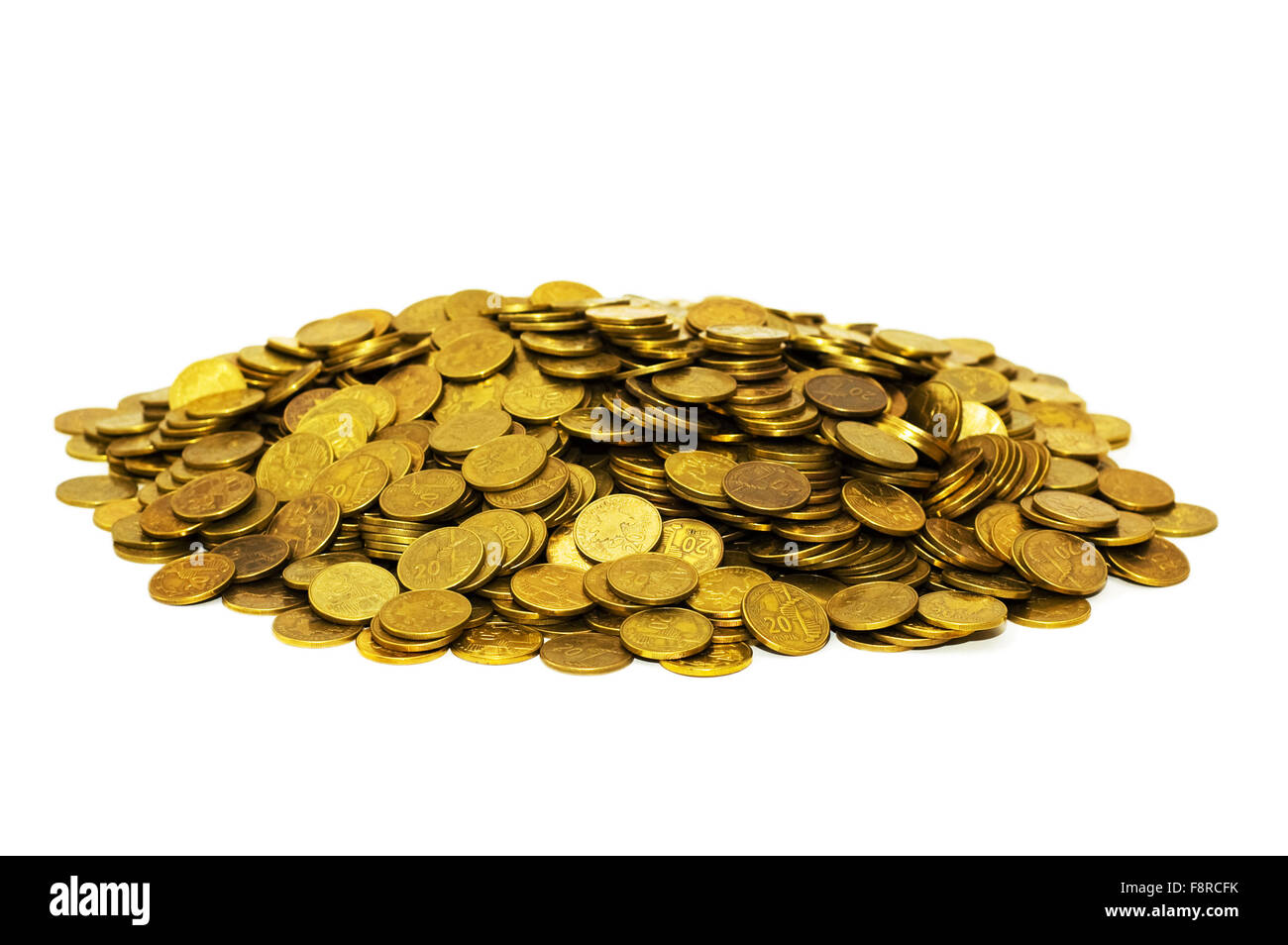 Pile of golden coins isolated on white Stock Photo - Alamy