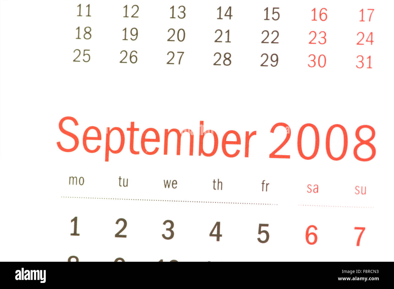 Close up of September 2008 from calendar Stock Photo - Alamy Close up of September 2008 from calendar Stock Photo - Alamy