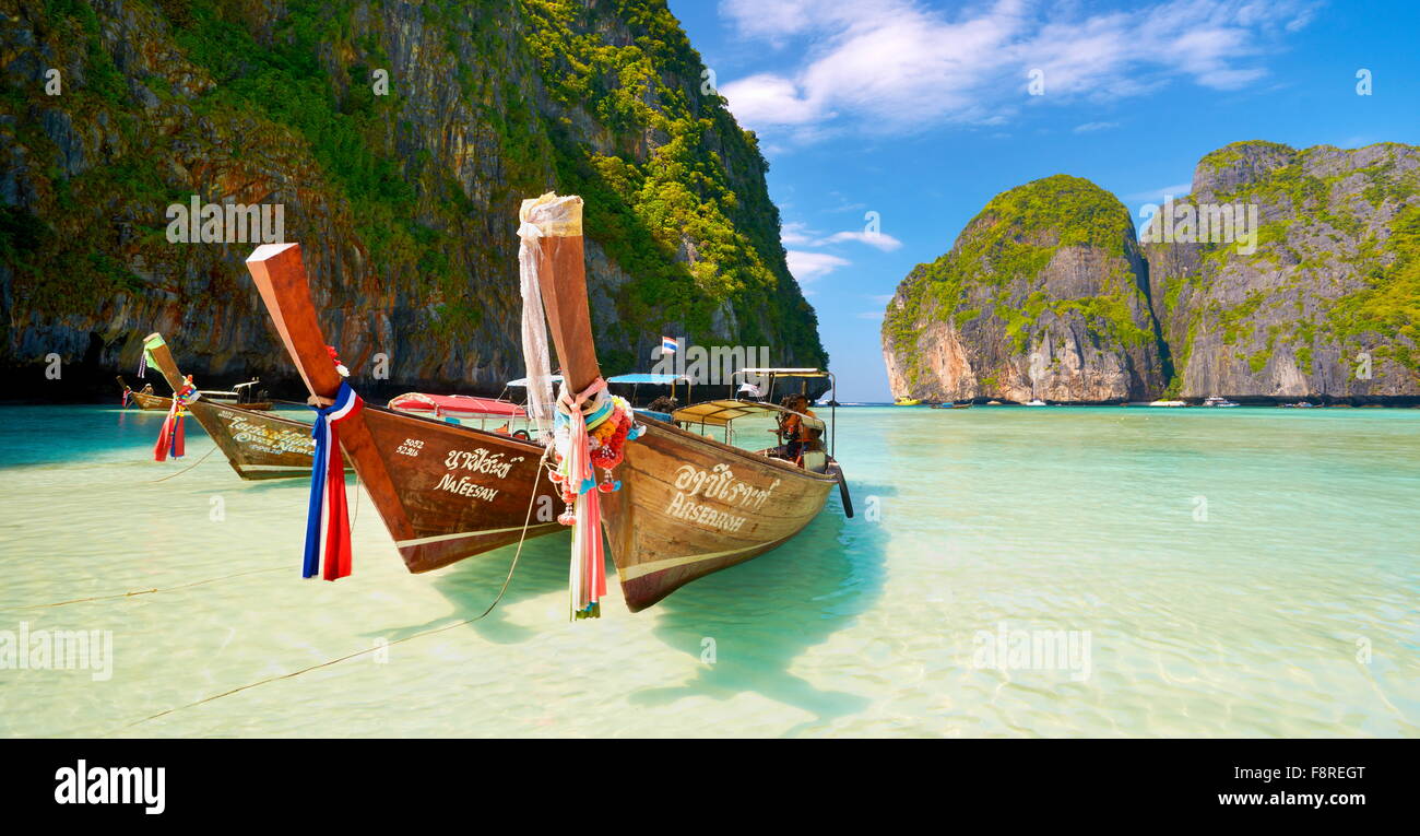 Thailand - Maya Bay Beach on Phi Phi Leh Island, Andaman Sea Stock Photo