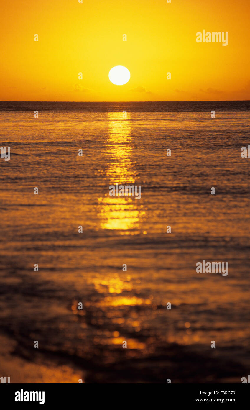 Fiji Islands, Taveuni Island, Waiyevo at beach Sunset over ocean Stock Photo