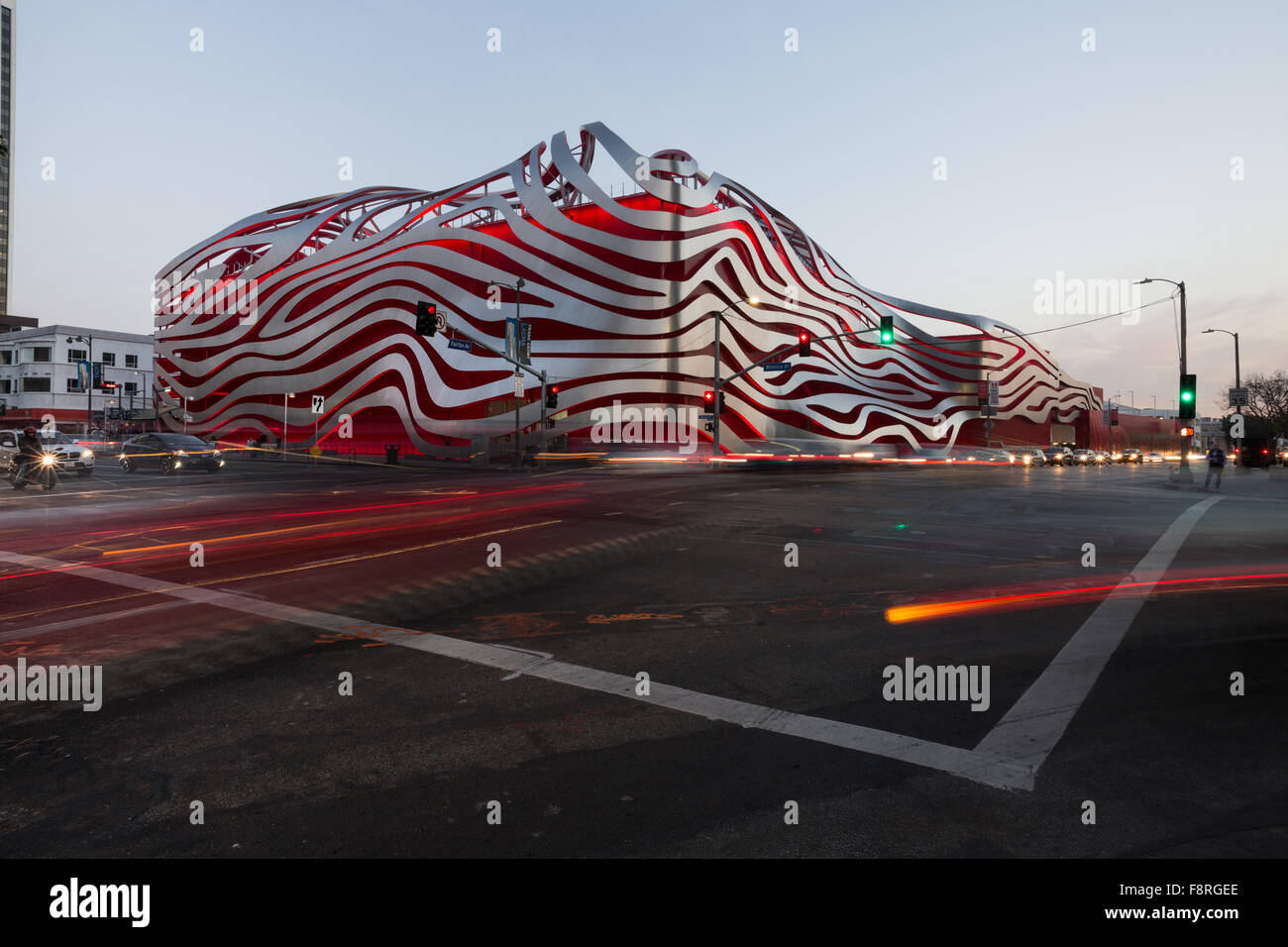 Exterior of the Petersen Automotive Museum on Museum Row in Los Angeles