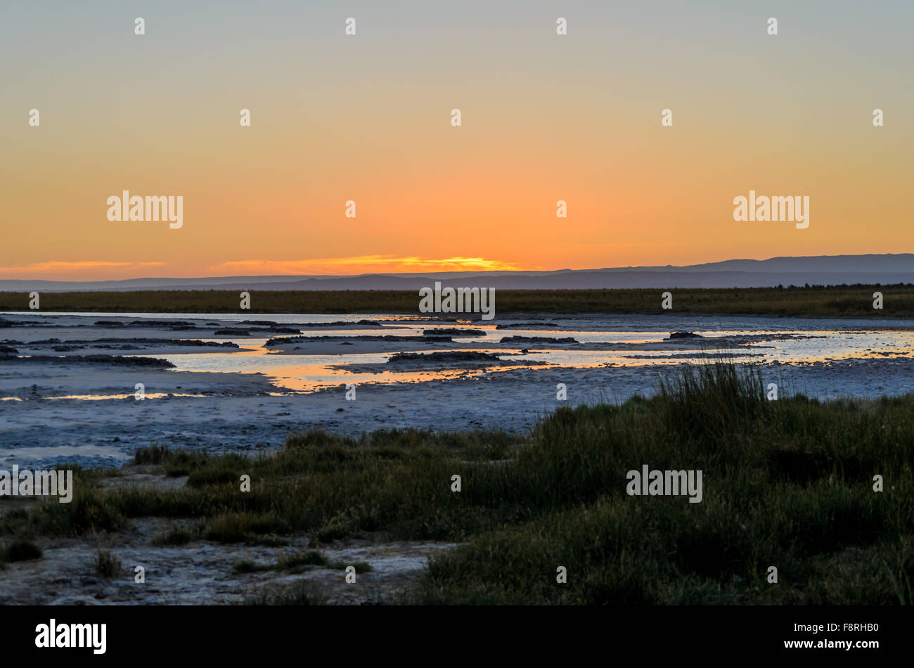 Sunset over Cejar lagoon, Atacama desert, Chile Stock Photo