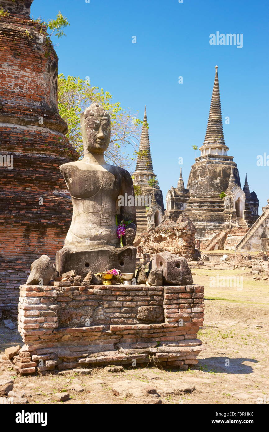 Thailand - Ayutthaya, old Chedi at the ruins Wat Phra Si Sanphet Temple (UNESCO) Stock Photo