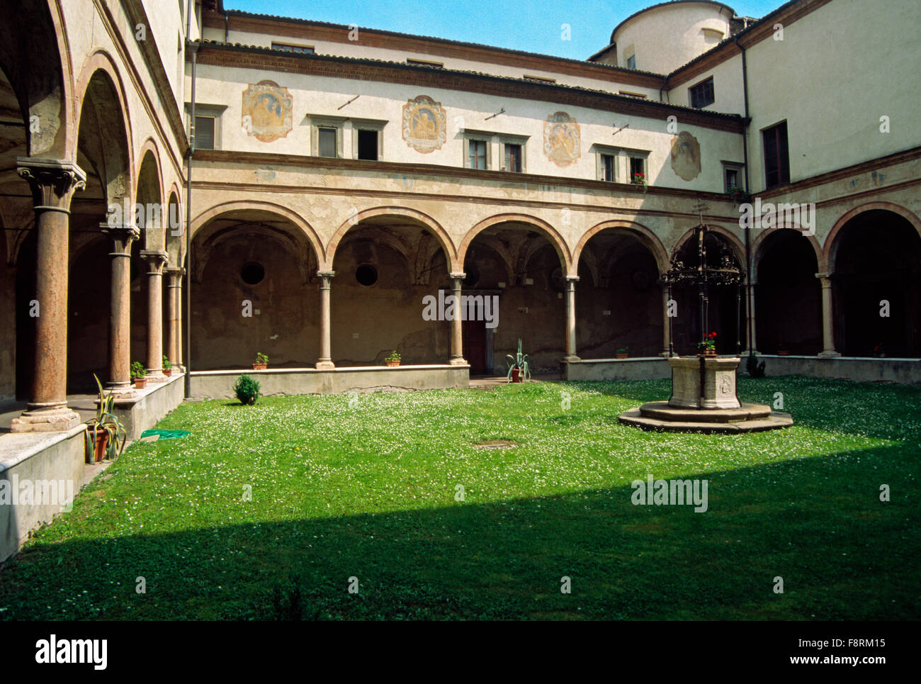 Italy, Emilia Romagna, Parma, St Benedict Abbey of San Giovanni Evangelista, Glimpse of the Cloister Stock Photo