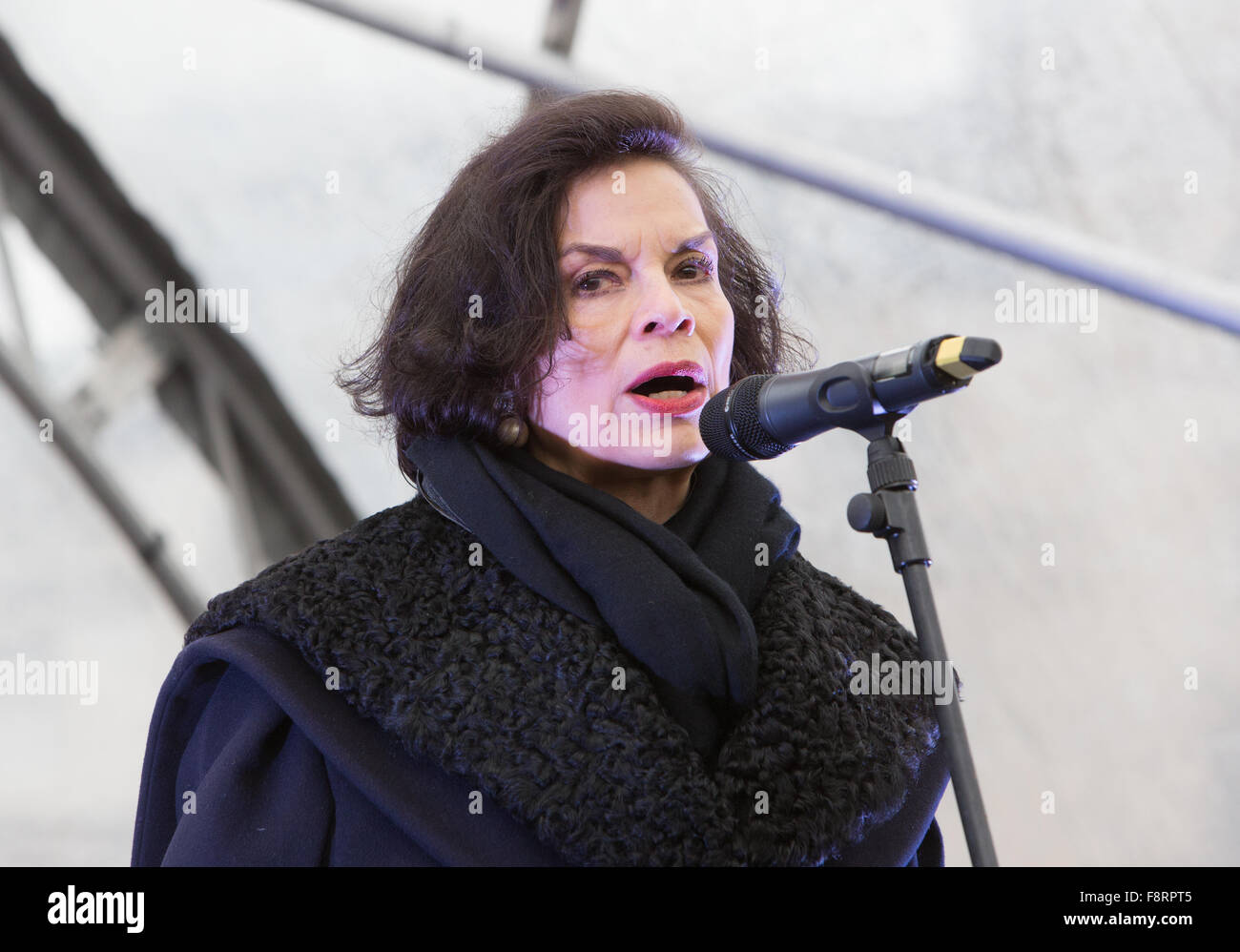 Bianca Jagger,former wife of Mick Jagger,speaking at the 1 Billion Rising event supporting action against violence to women Stock Photo