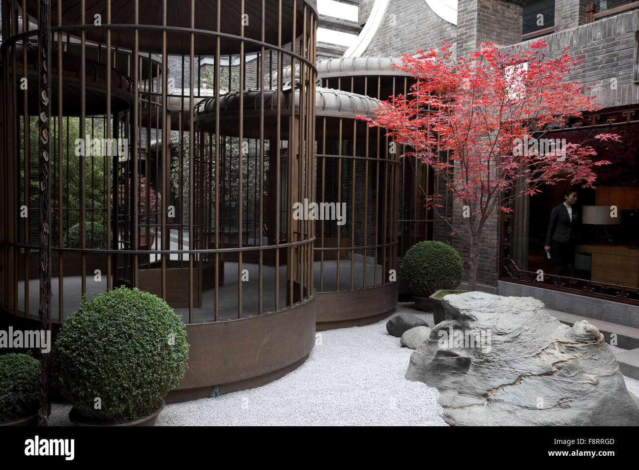The entrance to one of the wings of the Diaoyutai Boutique hotel in Chengdu in China. Stock Photo