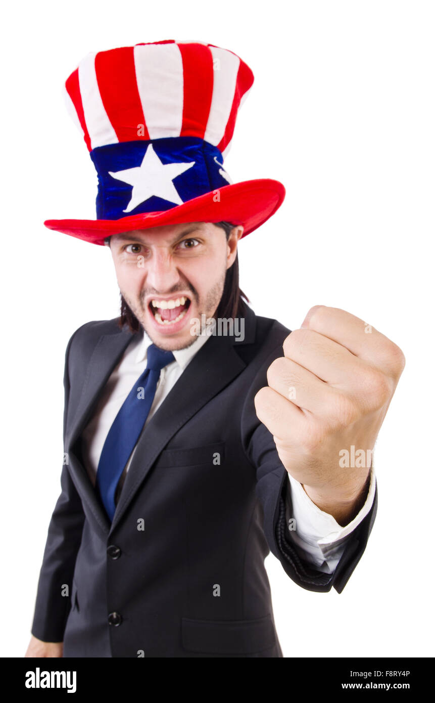 Man with american flag isolated on white Stock Photo - Alamy