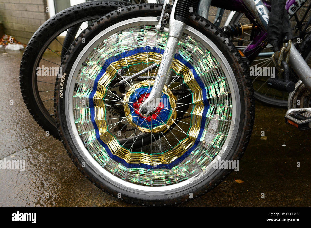 11/12/15..Bristol. A bicycle wheel with colorful sequins in wheel
