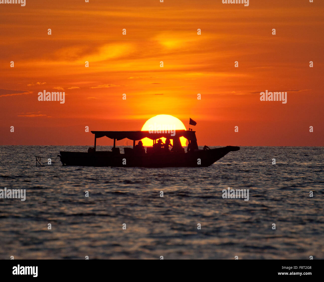 Sunset on a river in Cambodia. Stock Photo