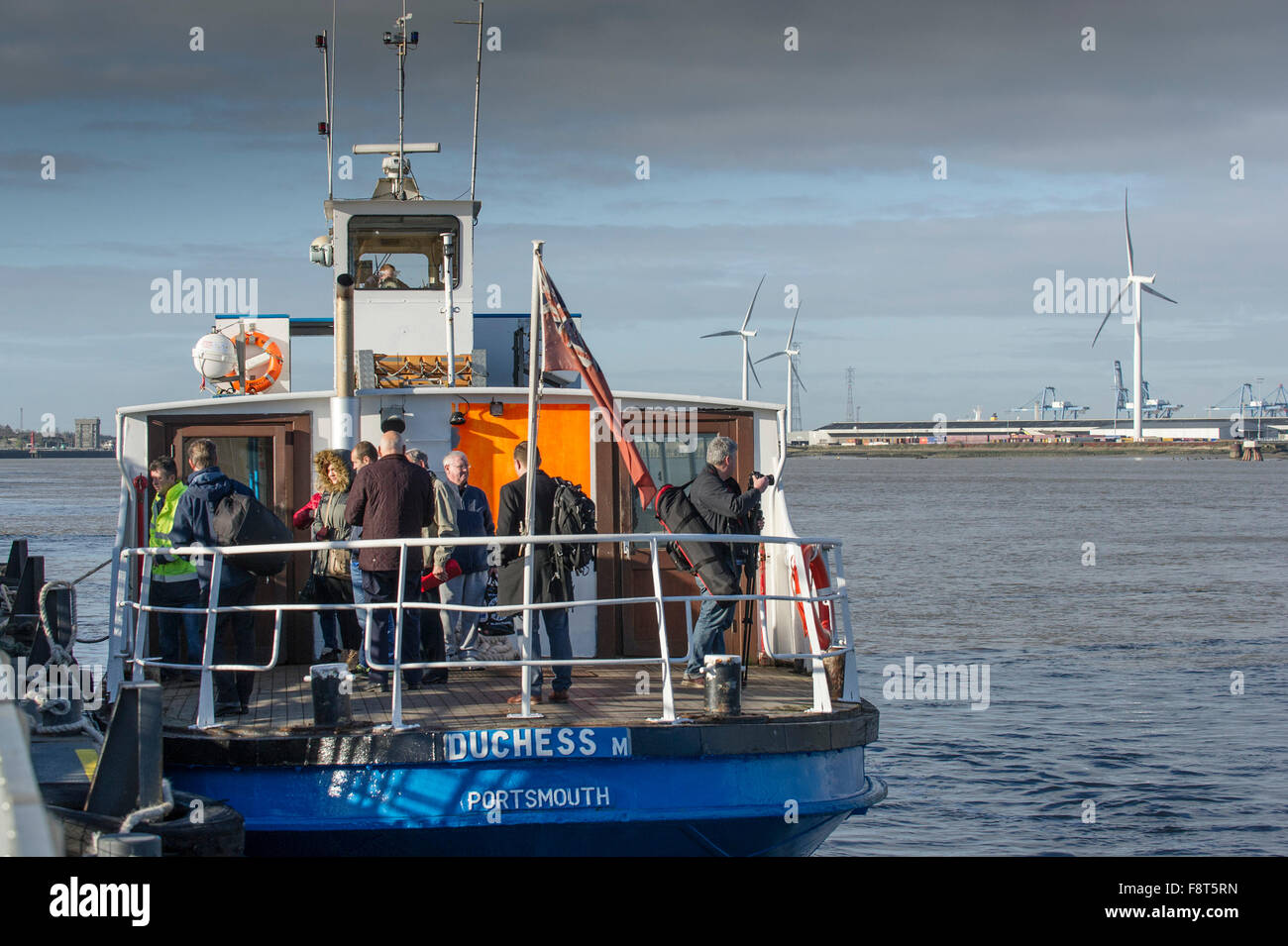 Passengers about to disembark from the Tilbury to Gravesend ferry on the River Thames. Stock Photo