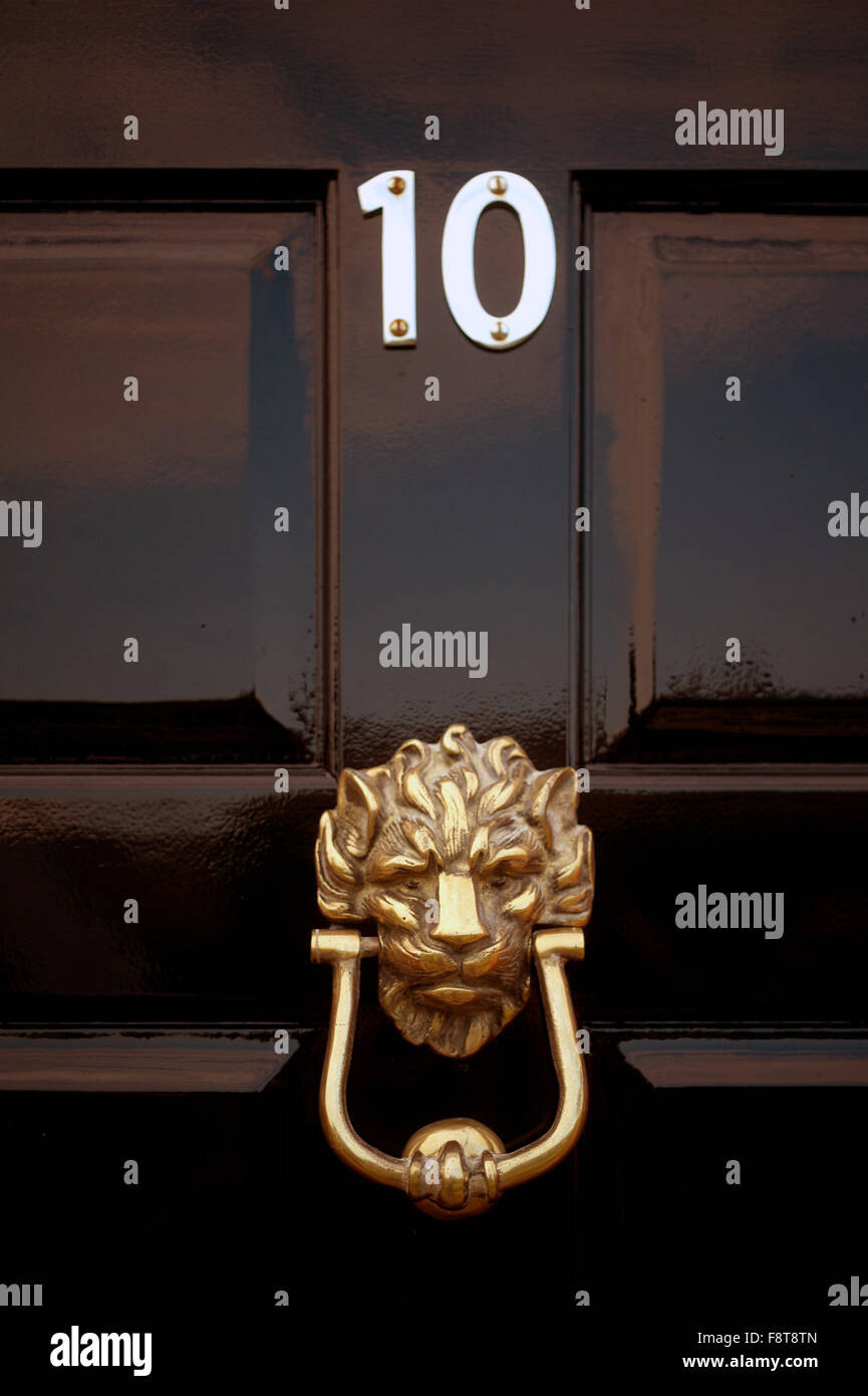 A Close-up picture of the a copy of the door to Number 10 Downing Street Stock Photo