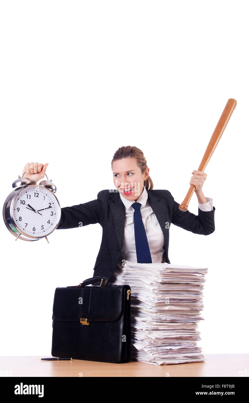 Angry Woman With Baseball Bat Under Stress Missing Deadline Stock Photo ...