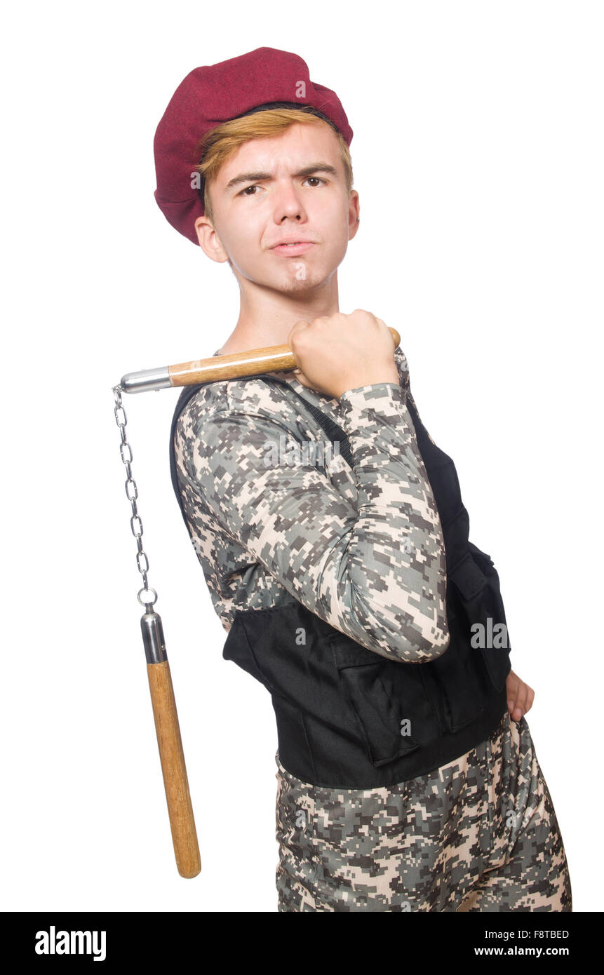 Funny soldier isolated on white Stock Photo