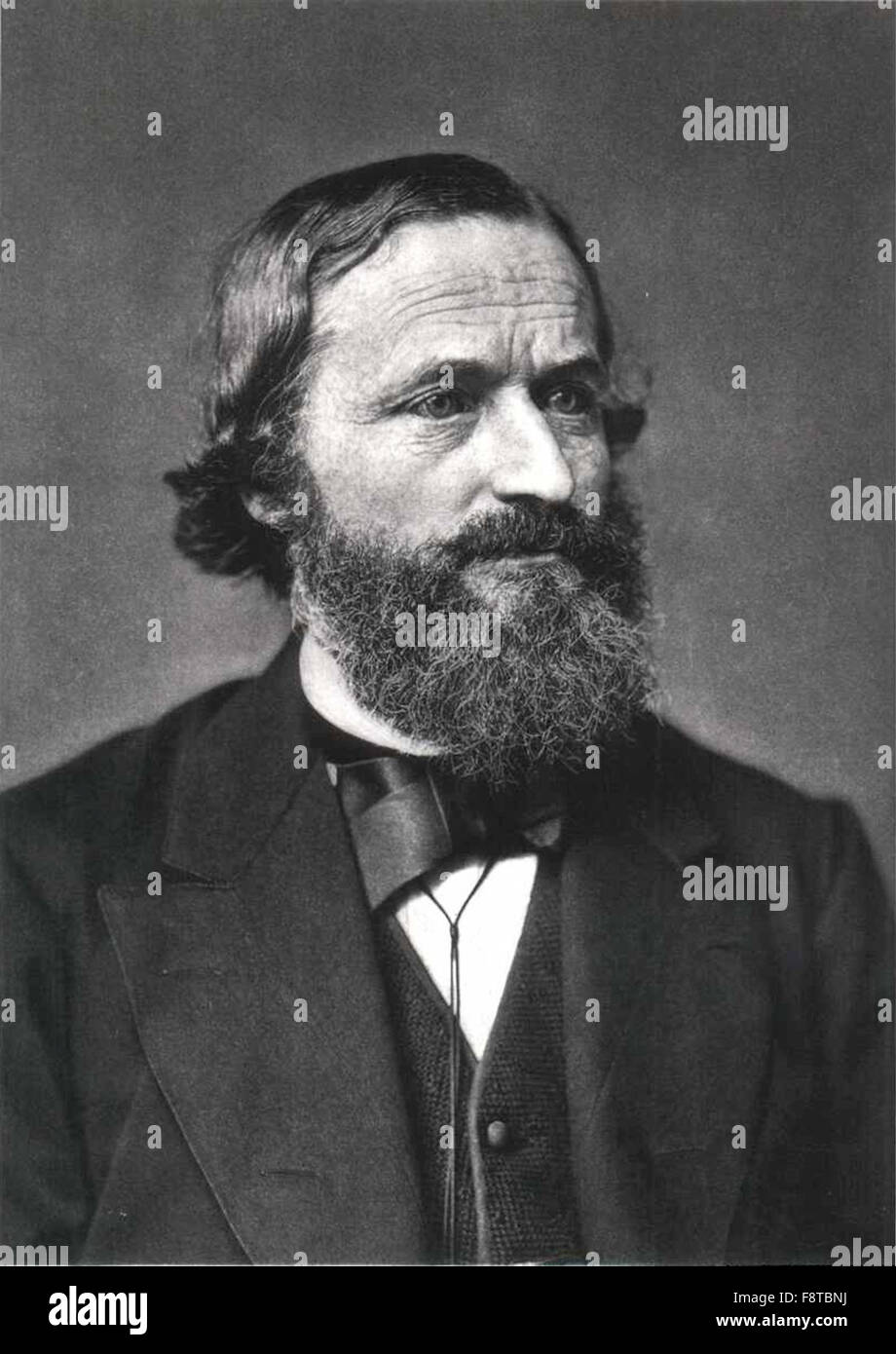 Gustav Robert Kirchhoff, German physicist who contributed to the fundamental understanding of electrical circuits, spectroscopy, and the emission of black-body radiation by heated objects.  He coined the term 'black body' radiation in 1862, and two different sets of concepts (one in circuit theory, and one in spectroscopy) are named 'Kirchhoff's laws' after him; there is also a Kirchhoff's Law in thermochemistry. The Bunsen–Kirchhoff Award for spectroscopy is named after him and his colleague, Robert Bunsen. Stock Photo