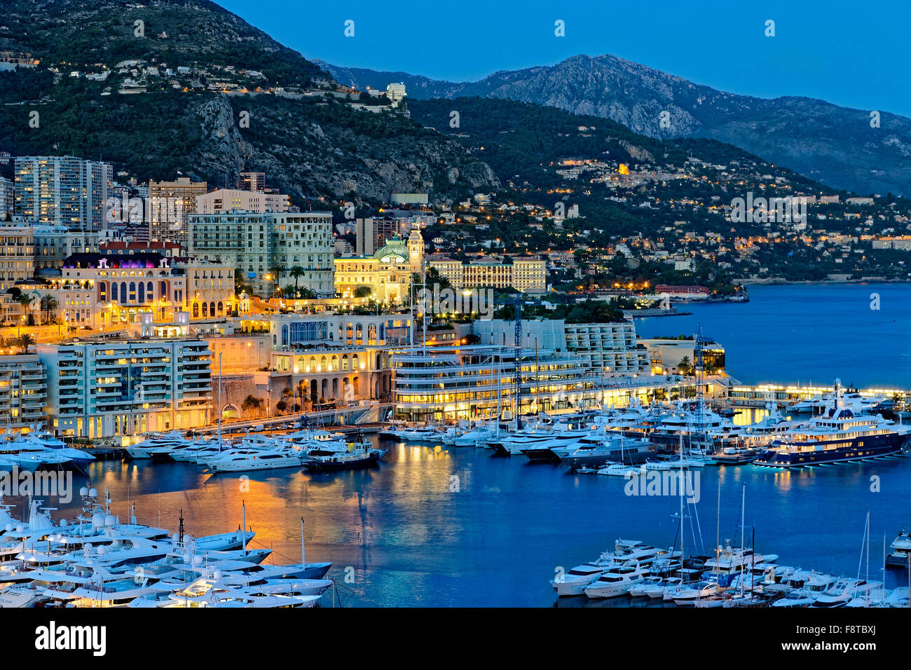 Monaco harbor at night Stock Photo