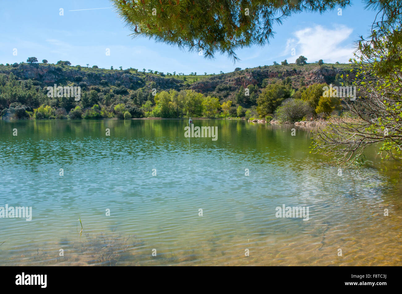 La Colgada lake. Lagunas de Ruidera Nature Reserve, Ciudad Real province, Castilla La Mancha, Spain. Stock Photo