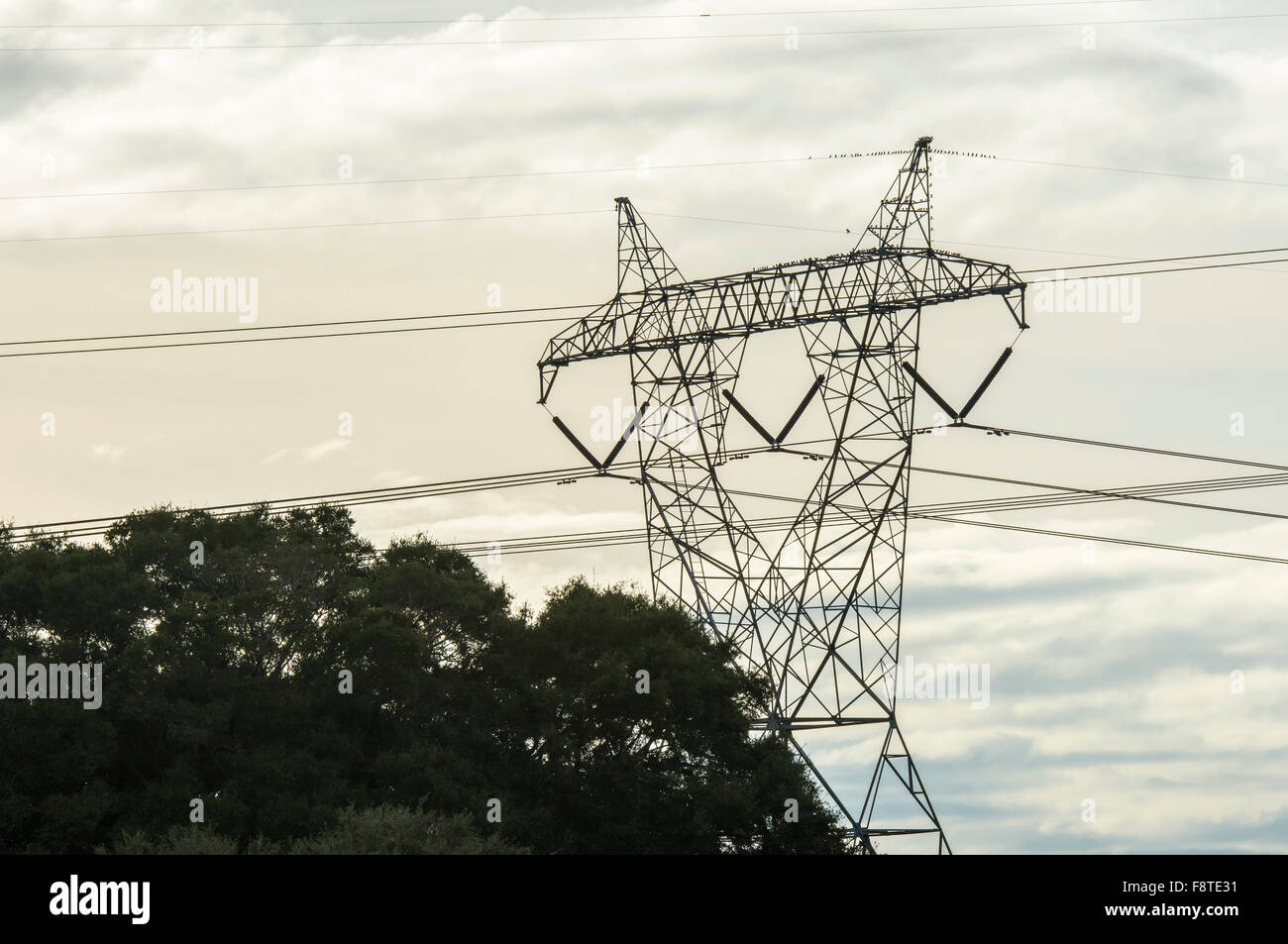 Overhead rural power lines Stock Photo