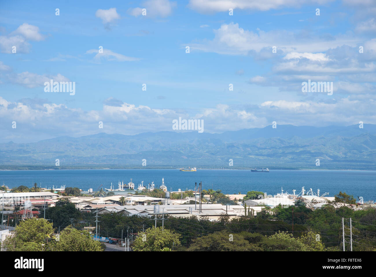 Land side view of the tua harbour and tuna processing plant in General Santos City, South Cotabato Province in The Philippines. Stock Photo