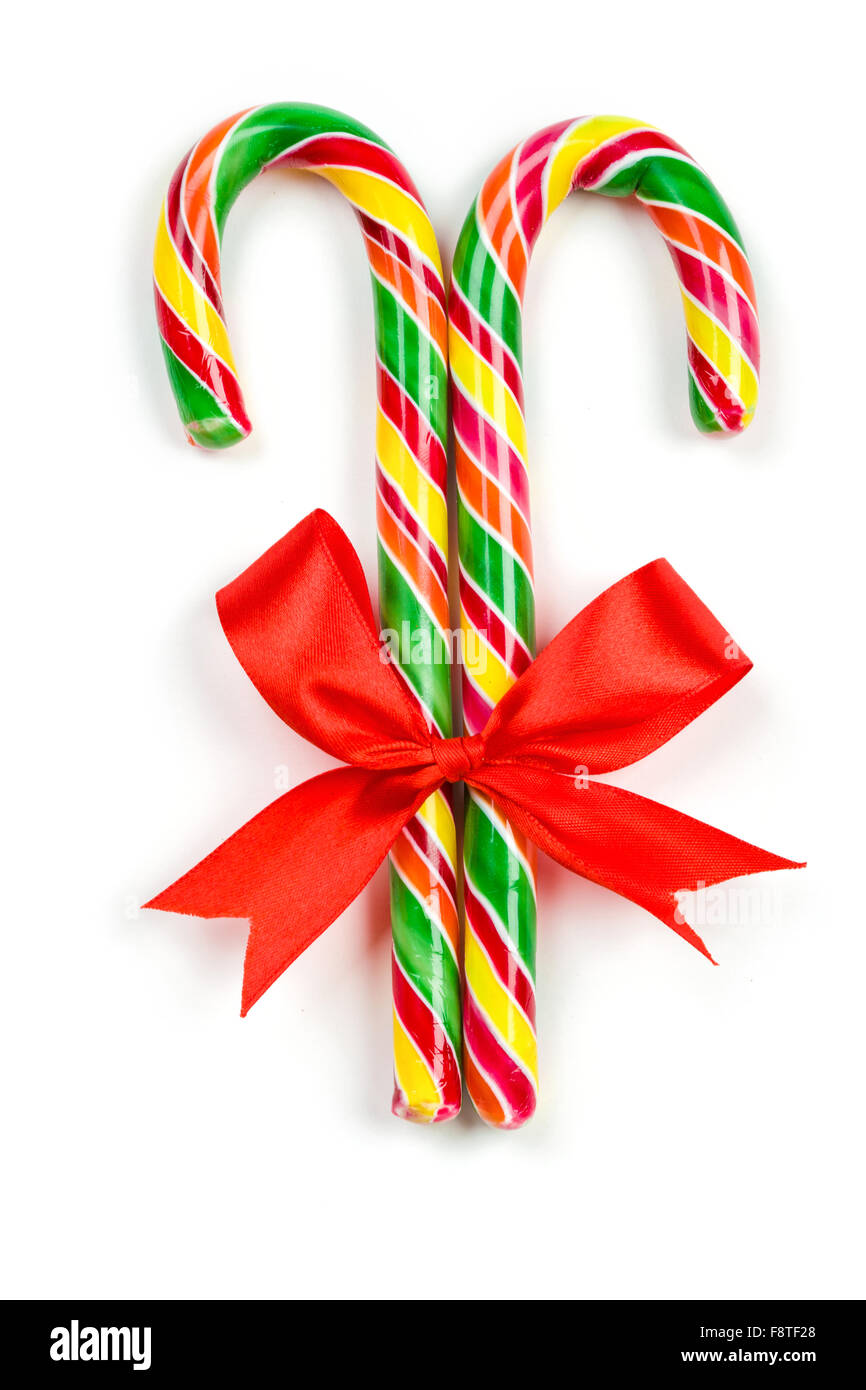 Christmas Candy Cane with Red Bow Stock Photo