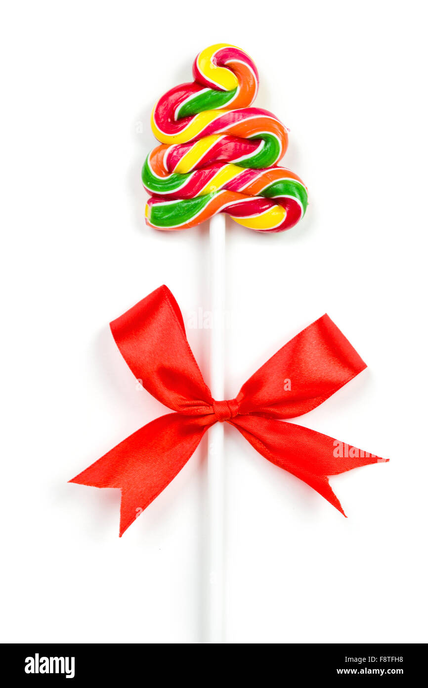 Christmas Candy Cane with Red Bow Stock Photo