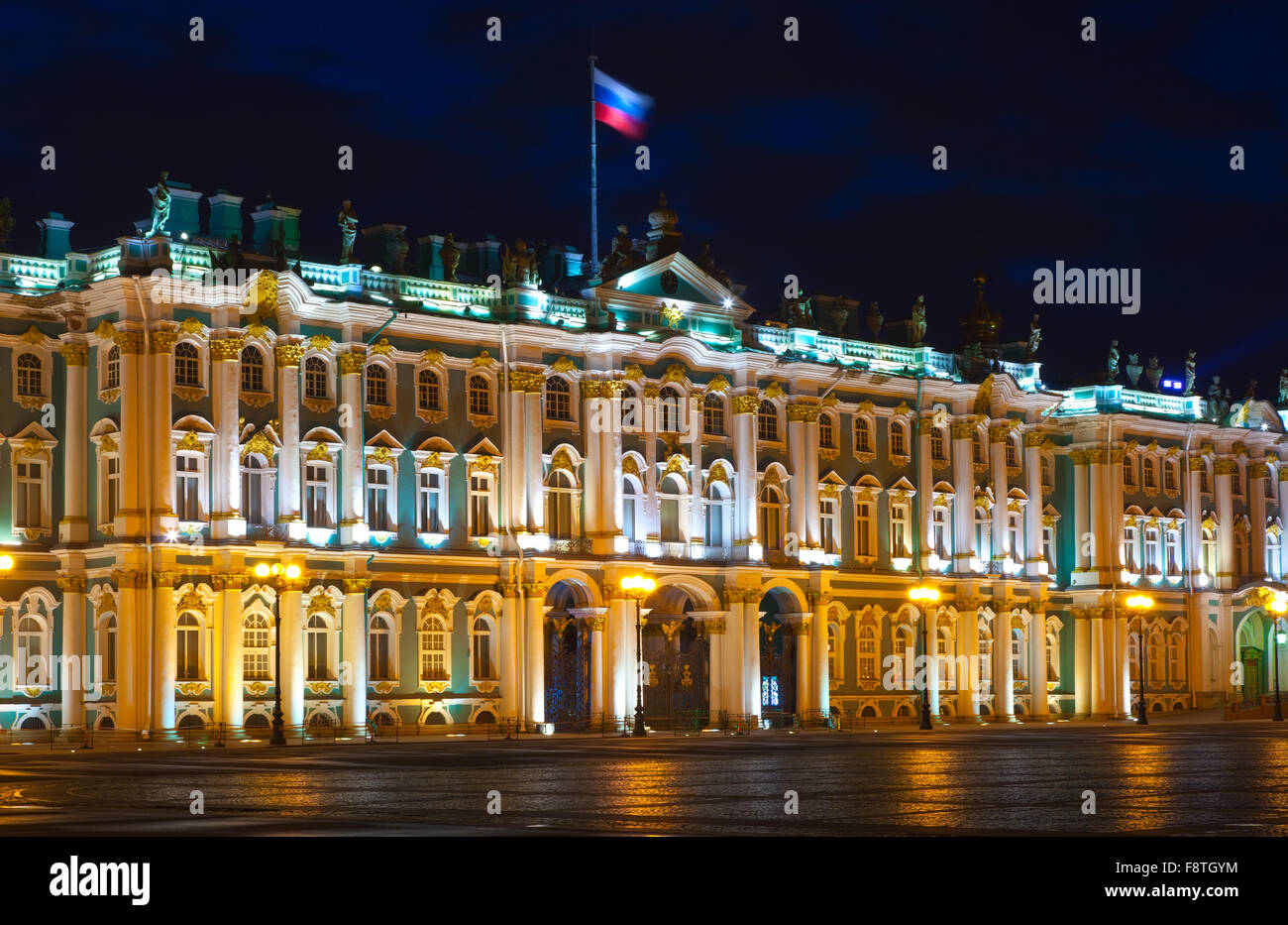 View of St. Petersburg. The Winter Palace from Palace Square in night ...