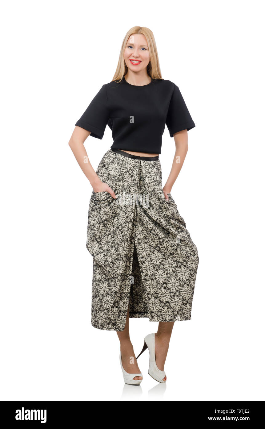 Pretty woman in long skirt isolated on white Stock Photo - Alamy