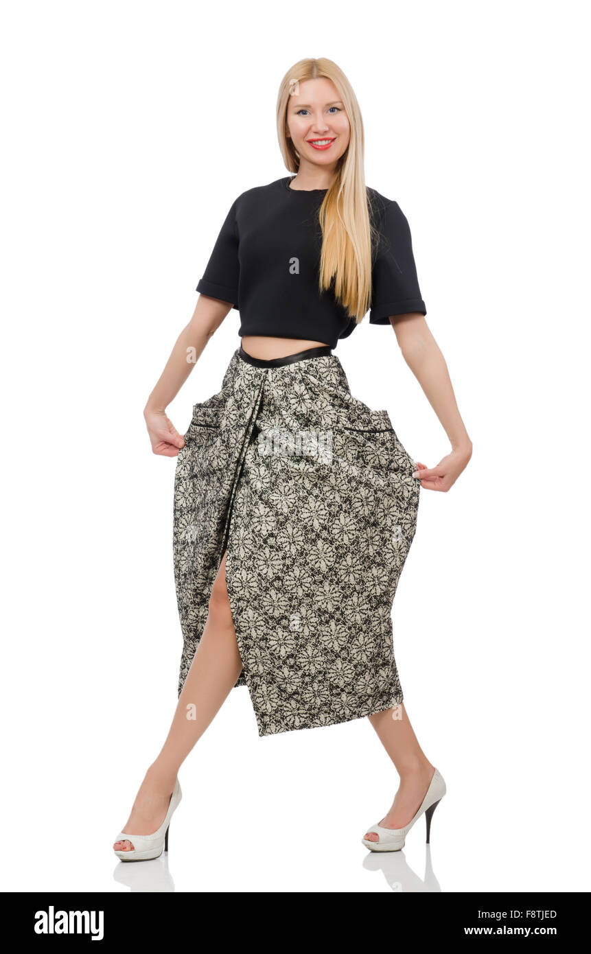 Pretty woman in long skirt isolated on white Stock Photo - Alamy