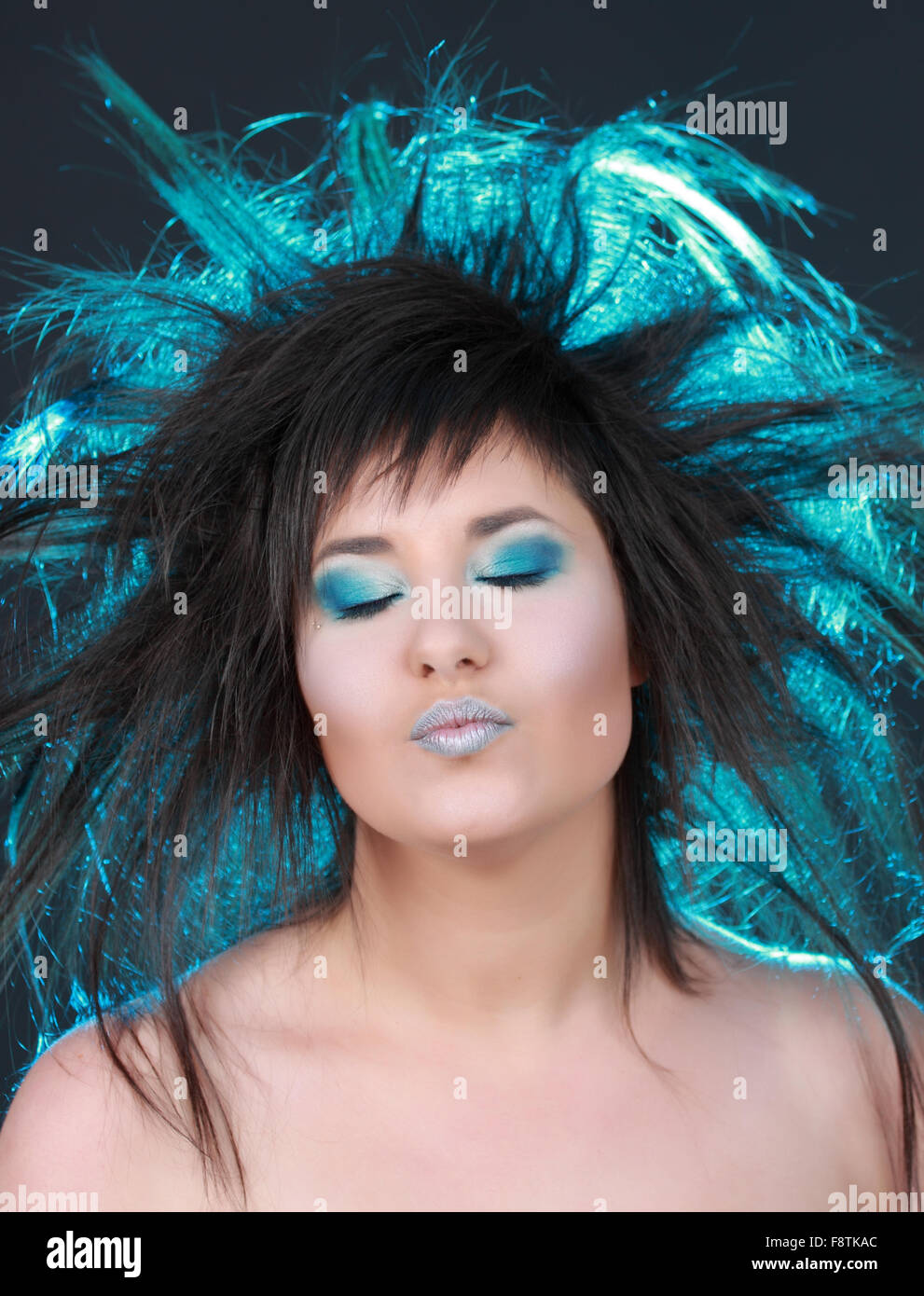 girl with blue electric hair Stock Photo Alamy