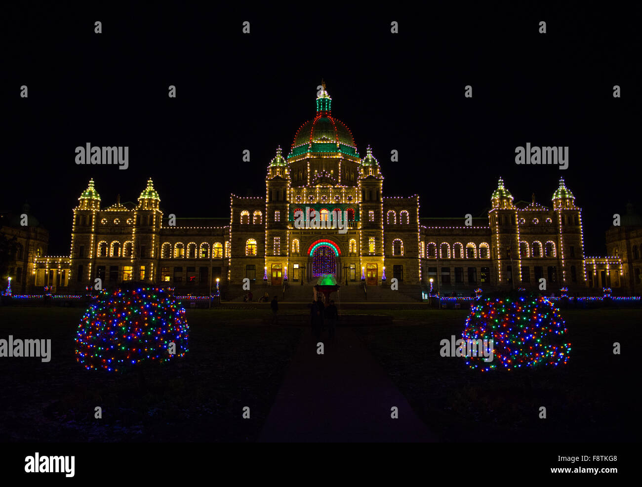 Parliament Buildings Victoria BC at night Stock Photo