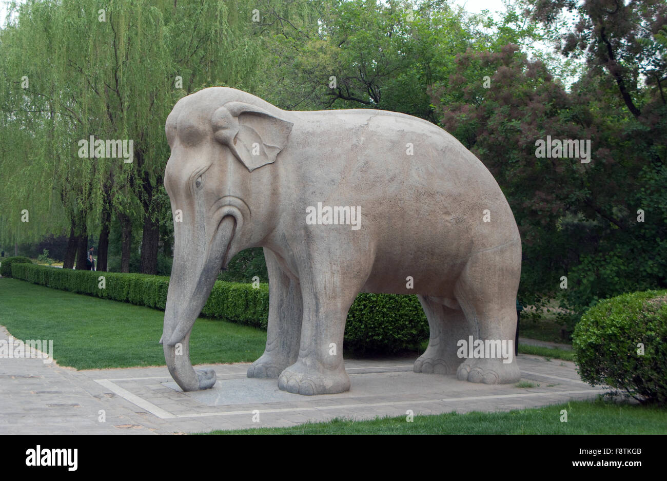 Sacred Way the Avenue of Statues, Elephant, Ming Tombs, Beijing, China, Stock Photo