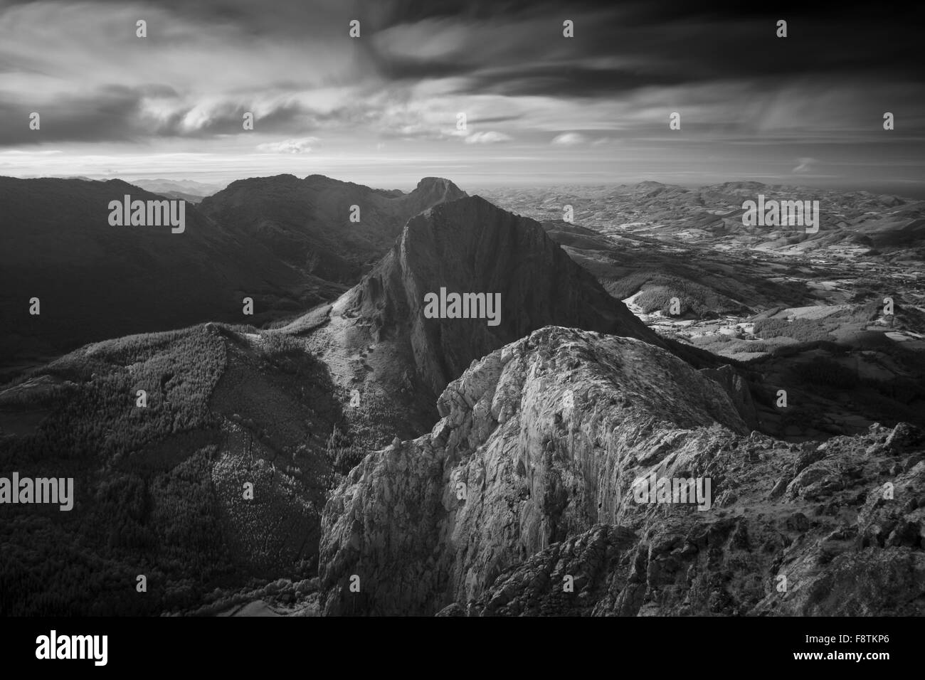 Climbing the mountain peak and sunset Black and White Stock Photos ...